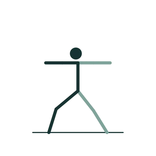 Line drawing of the Warrior II pose